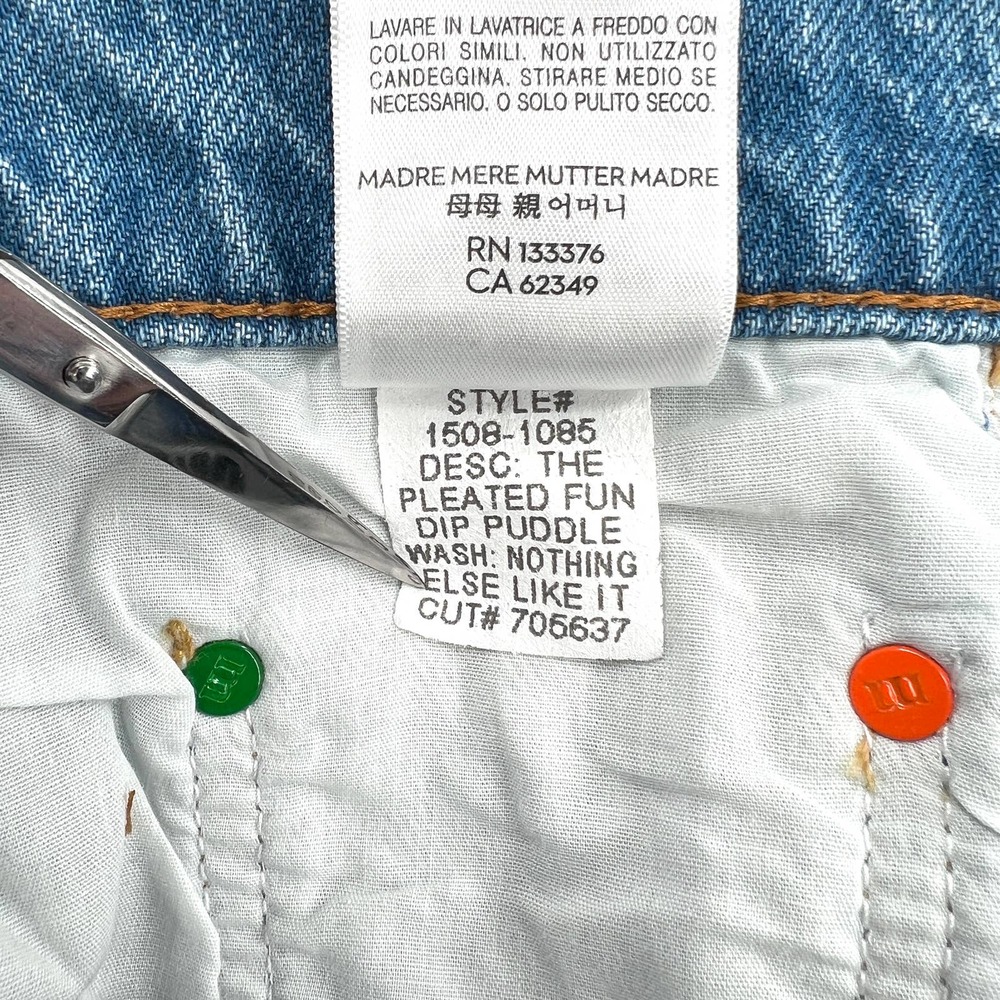 MOTHER SNACKS Jeans Womens 28 Blue Pleated Fun Dip Puddle Like Nothing Else NEW - Picture 13 of 16